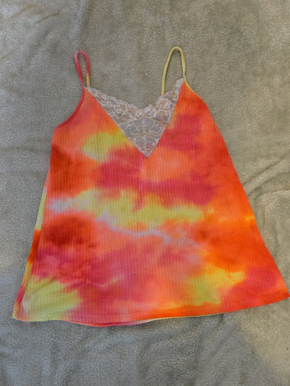 Tie-Dye Lace-Trim Cami Top - Orange Pink Yellow